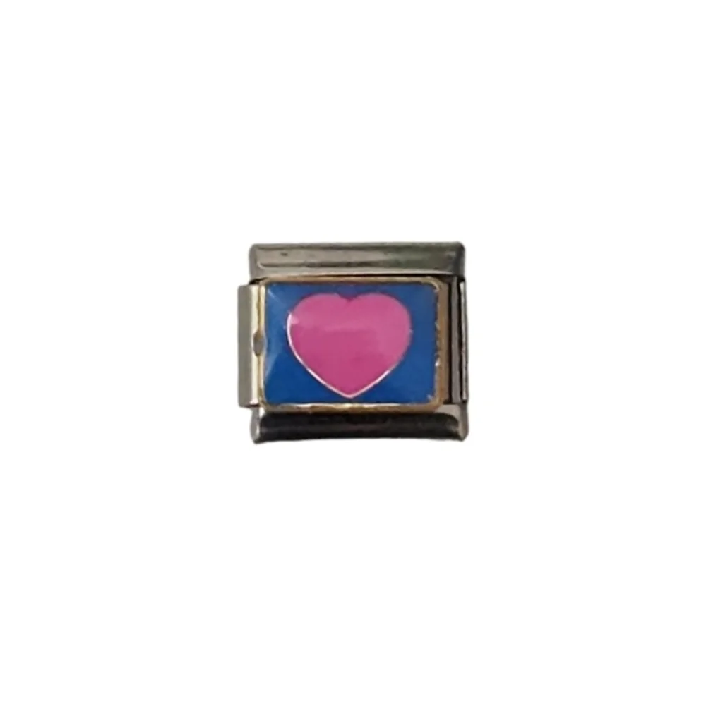 Italian Charmlink Pink 💗‎ with Blue Background for Charm Bracelet 9mm